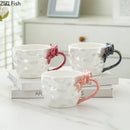 Pearl glazed bowknot handle porcelain mug set red & silver kitchen by Decorbites