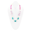 Purple Periwinkle Amethyst and Blue Turquoise Long Golden Necklace