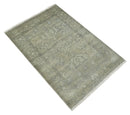 Beige and Gray Persian Oushak Hand Knotted Wool Area Rug 2x3 Feet Traditional