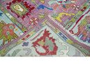Pink and Blue Wool Oushak Area Rug - Hand Knotted Traditional by The Rug Decor
