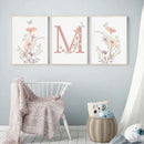 GobekUsa Personalized Pink Floral Nursery Wall Art