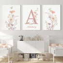 GobekUsa Personalized Pink Floral Nursery Wall Art
