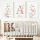 GobekUsa Personalized Pink Floral Nursery Wall Art