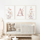 GobekUsa Personalized Pink Floral Nursery Wall Art