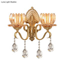 GobekUsa Petal Wall Mount Amber Glass Bedroom Wall Lighting with Crystal Deco - Modern Design in Brass