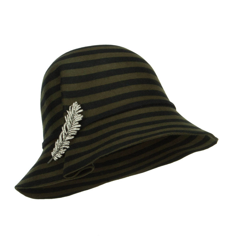 Striped Leaf Pin Floppy Cloche Hat