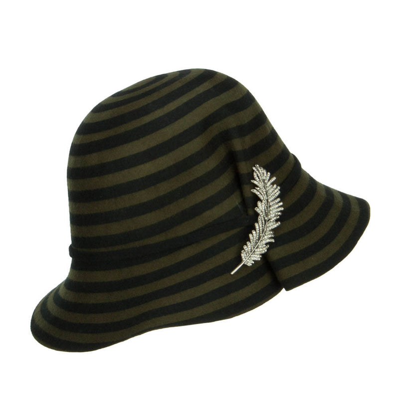 Striped Leaf Pin Floppy Cloche Hat