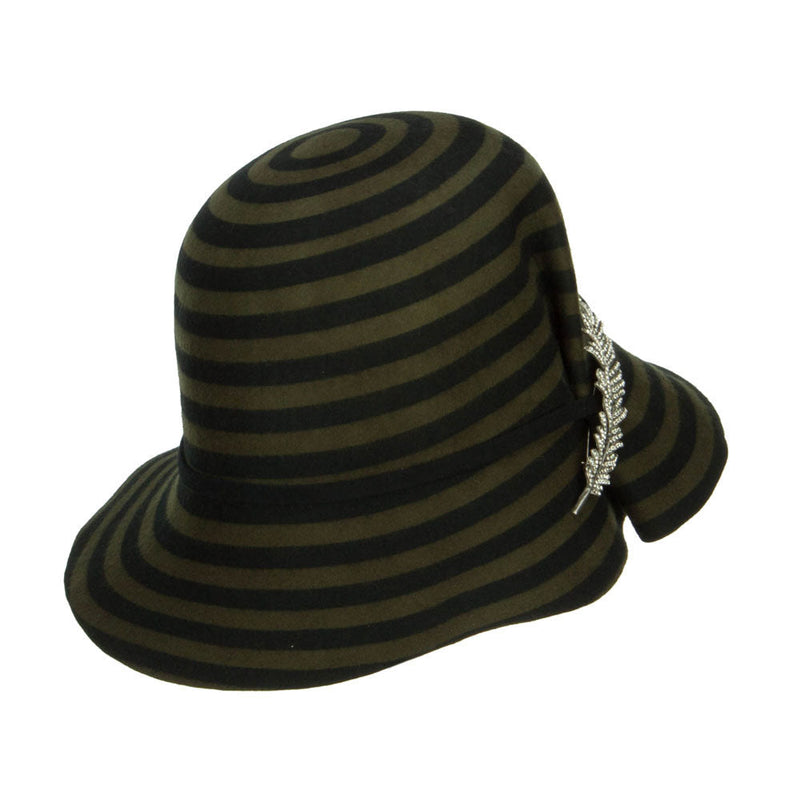 Striped Leaf Pin Floppy Cloche Hat