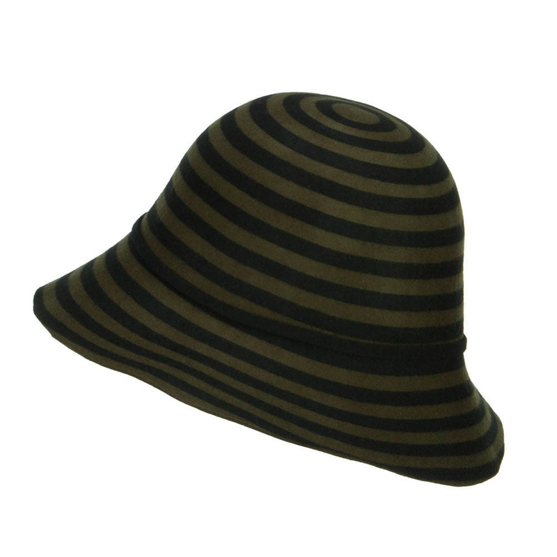 Striped Leaf Pin Floppy Cloche Hat