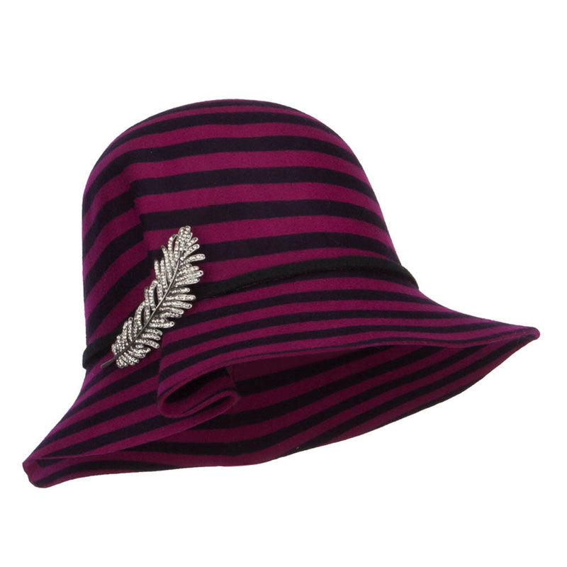 Striped Leaf Pin Floppy Cloche Hat