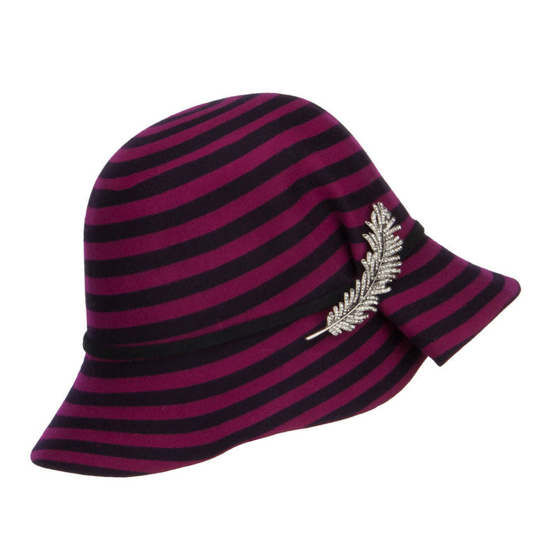 Striped Leaf Pin Floppy Cloche Hat