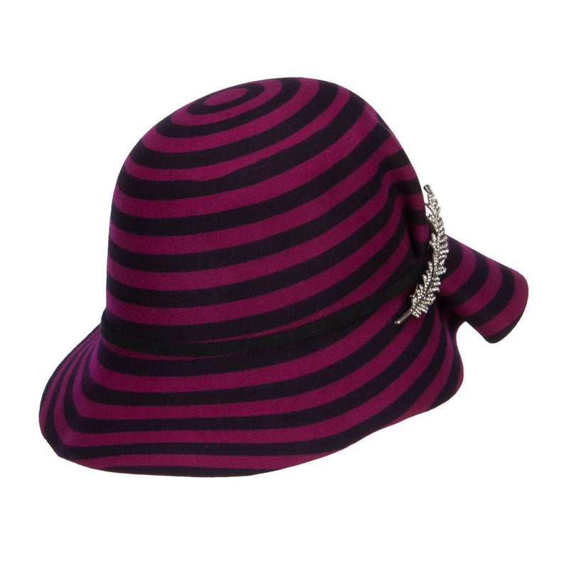 Striped Leaf Pin Floppy Cloche Hat