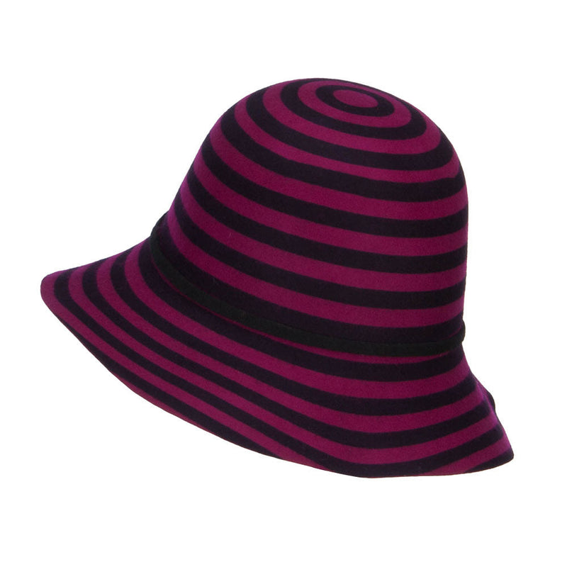 Striped Leaf Pin Floppy Cloche Hat