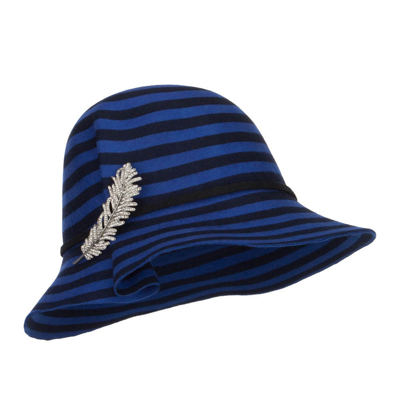 Striped Leaf Pin Floppy Cloche Hat