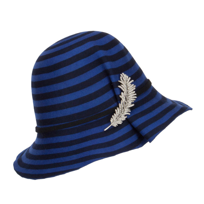 Striped Leaf Pin Floppy Cloche Hat