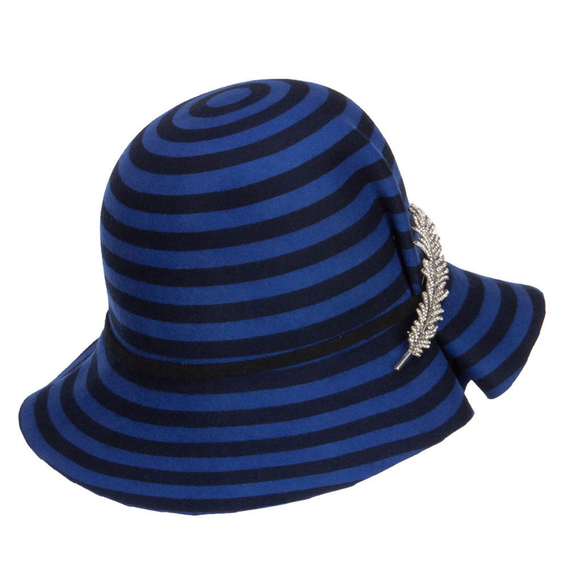 Striped Leaf Pin Floppy Cloche Hat