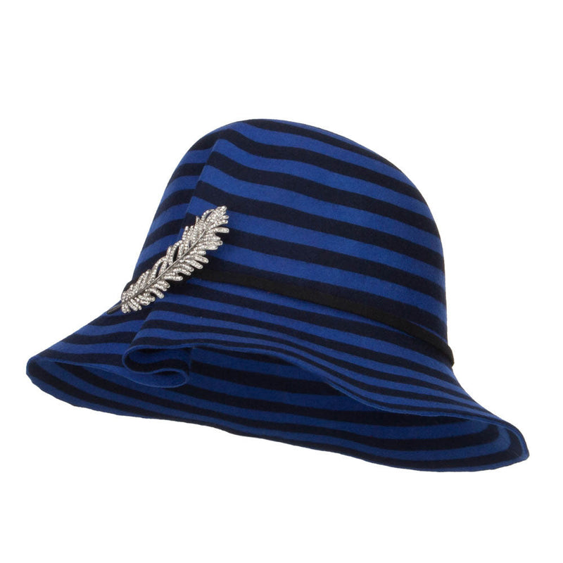 Striped Leaf Pin Floppy Cloche Hat