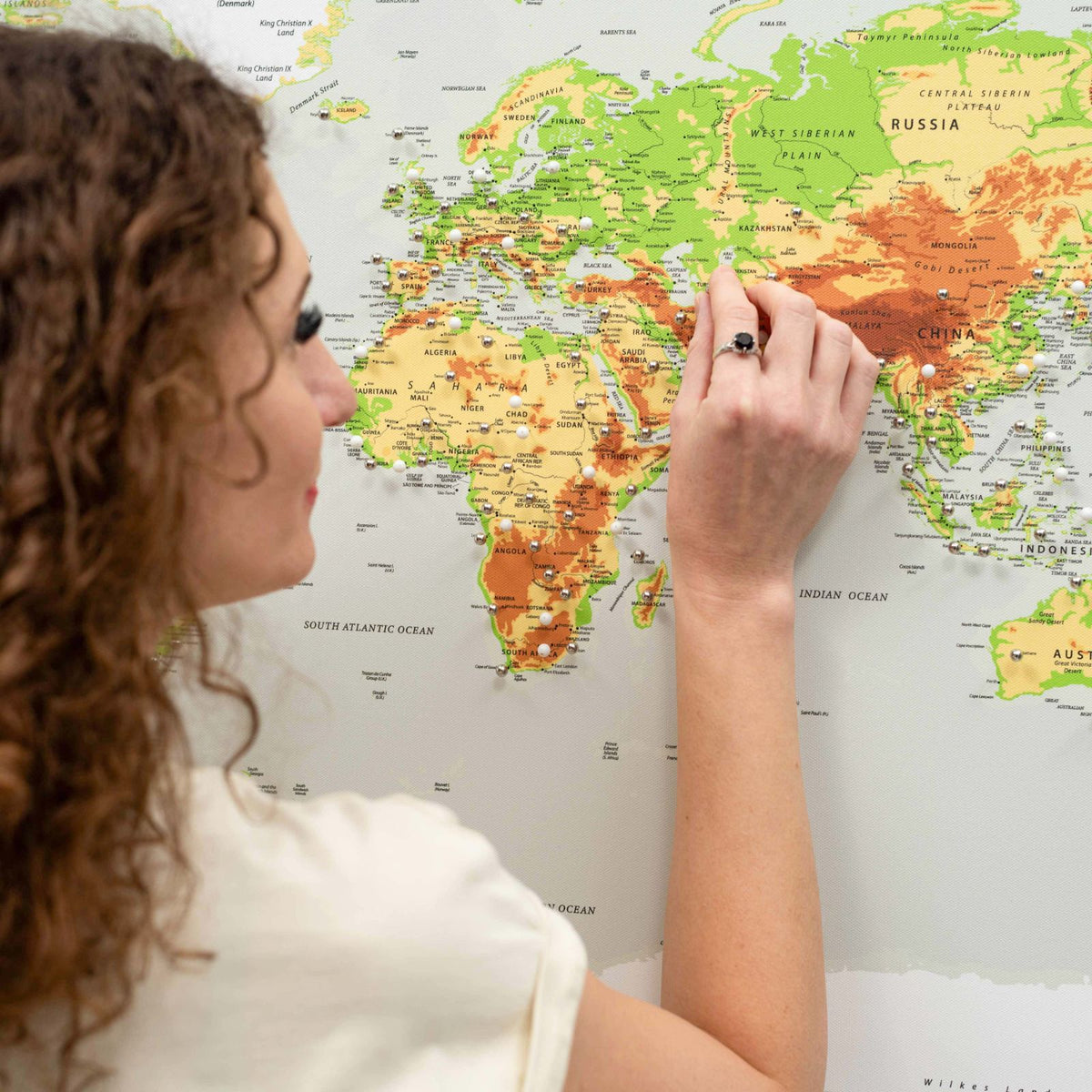 World Map on Canvas - Physical, photo 3 of 13