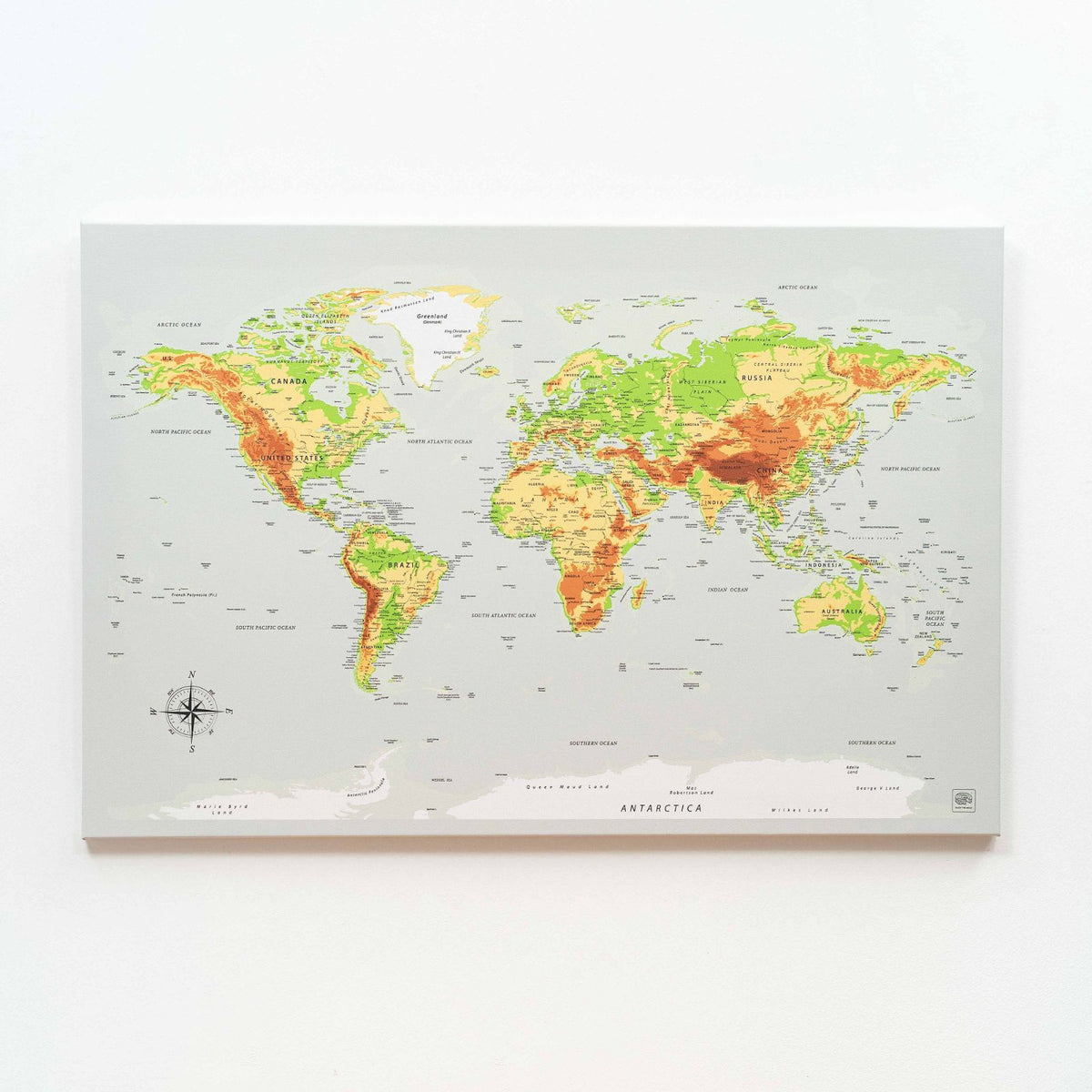 World Map on Canvas - Physical, photo 9 of 13