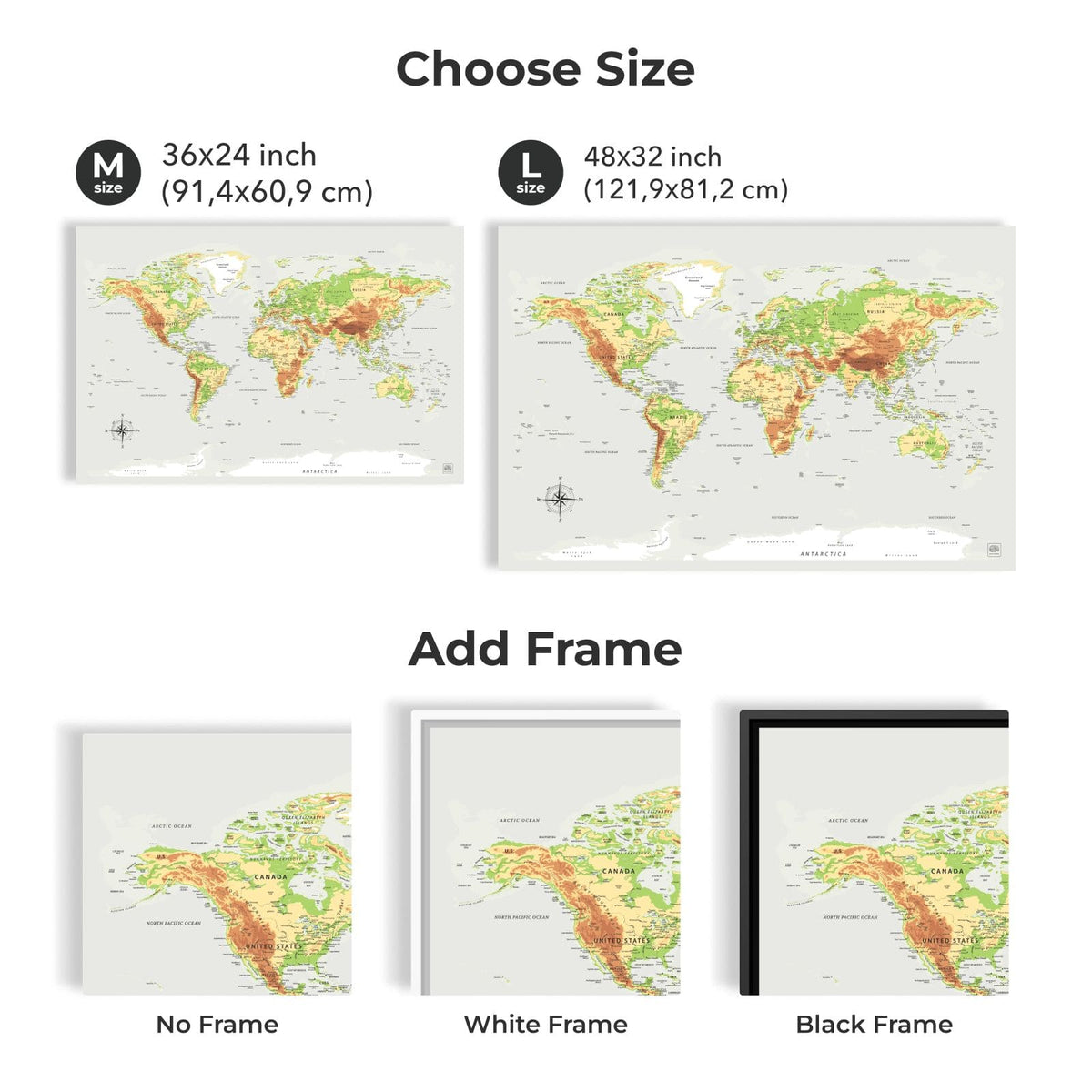 World Map on Canvas - Physical, photo 11 of 13