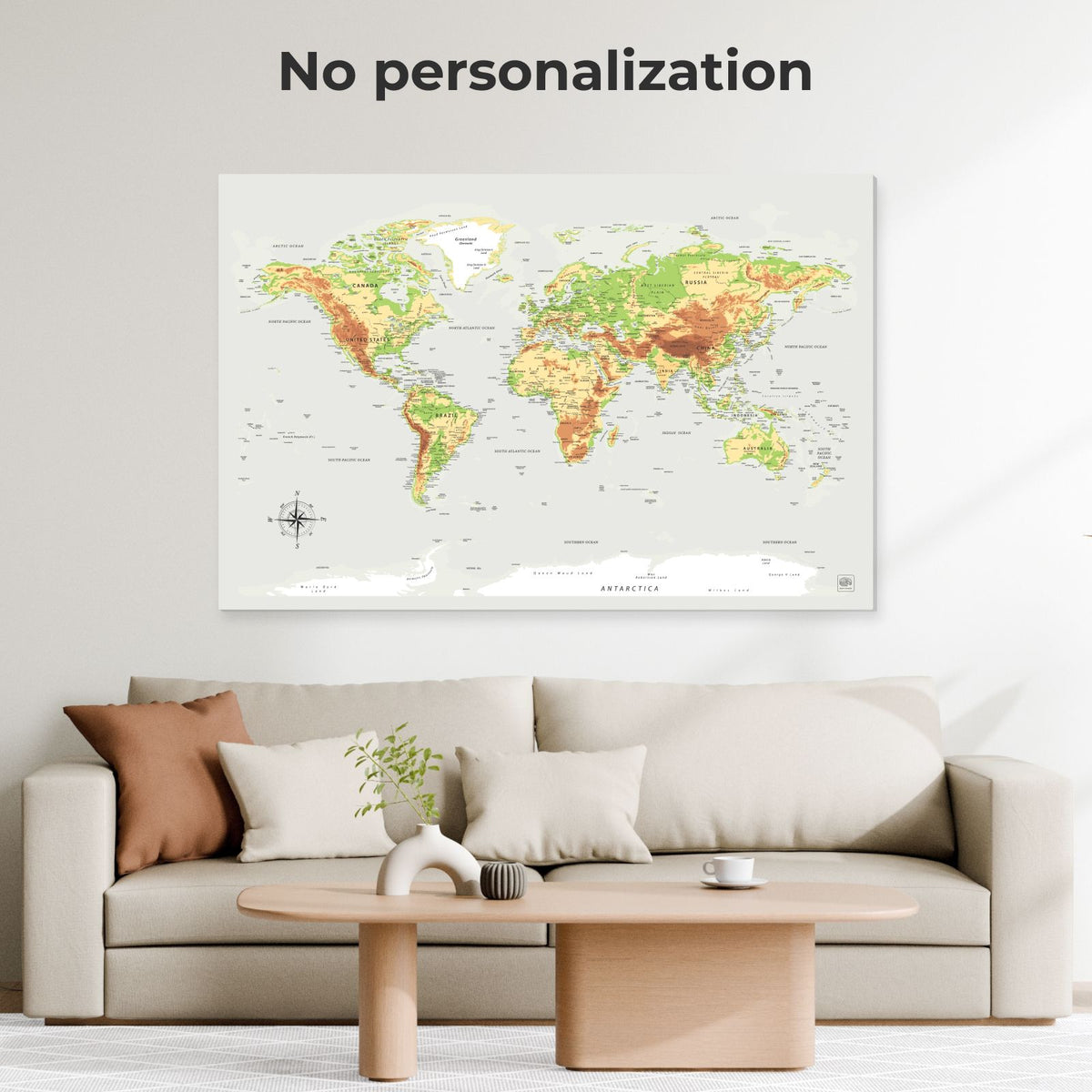 World Map on Canvas - Physical, photo 10 of 13