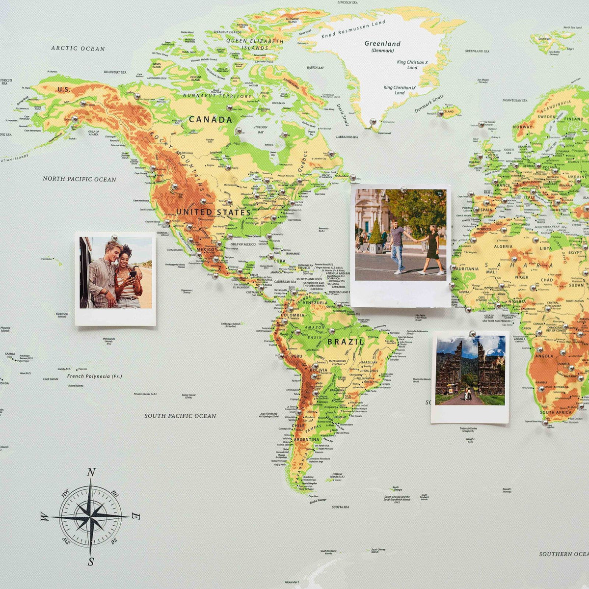 World Map on Canvas - Physical, photo 2 of 13