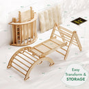 Pikler Triangle Set for Toddlers: Triangle Ladder + Climbing Arch + Slide Board + Cushion