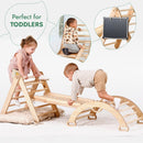 Pikler Triangle Set for Toddlers: Triangle Ladder + Climbing Arch + Slide Board + Cushion