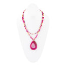 Pink Agate Golden Pendant Necklace