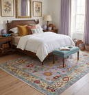 Purple and Beige Hand-Knotted Traditional Oushak Area Rug Turkish Wool Authentic by The Rug Decor