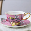 Pink and blue cartoon bird pattern ceramic cup set dining room by Decorbites