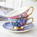 Pink and blue cartoon bird pattern ceramic cup set dining room by Decorbites