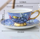 Pink and blue cartoon bird pattern ceramic cup set dining room by Decorbites