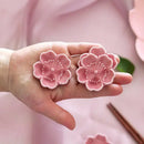 Pink and green ceramic sakura chopstick rest dining room decor by Decorbites