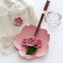 Pink and green ceramic sakura chopstick rest dining room decor by Decorbites