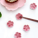 Pink and green ceramic sakura chopstick rest dining room decor by Decorbites
