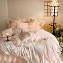 GobekUsa French Lace Ruffles Princess Bedding Set with Warm Milk Velvet Duvet Cover