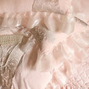 GobekUsa French Lace Ruffles Princess Bedding Set with Warm Milk Velvet Duvet Cover