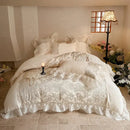GobekUsa French Lace Ruffles Princess Bedding Set with Warm Milk Velvet Duvet Cover