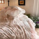 GobekUsa French Lace Ruffles Princess Bedding Set with Warm Milk Velvet Duvet Cover