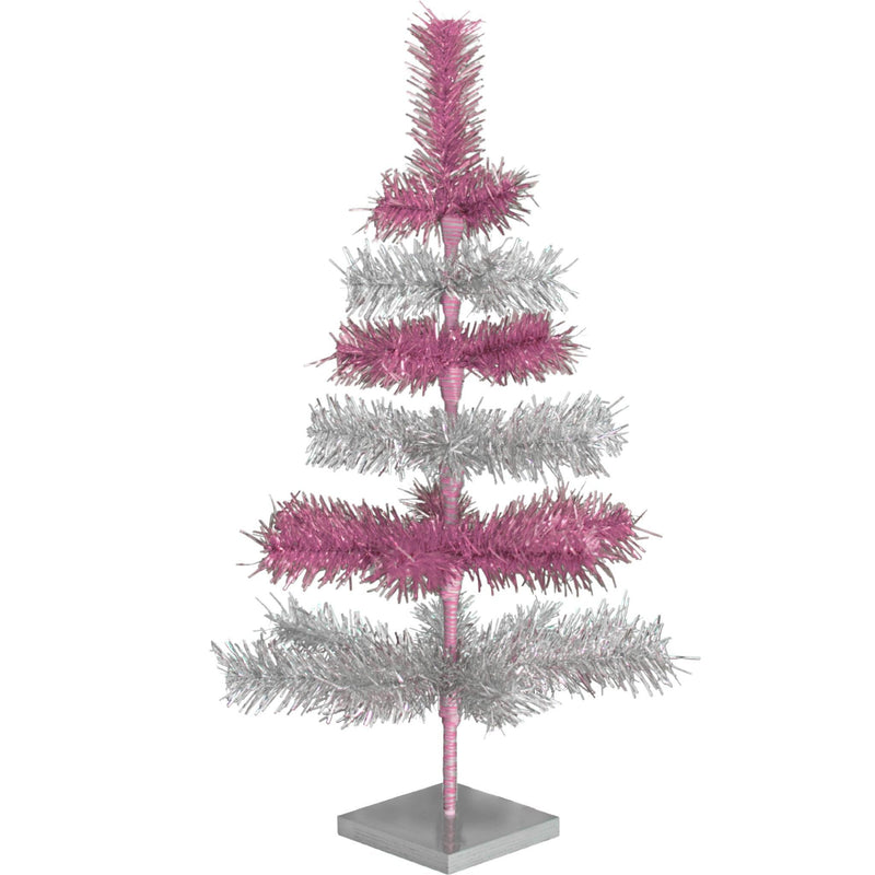 Pink & Silver Layered Tinsel Trees