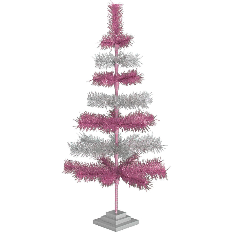 Pink & Silver Layered Tinsel Trees