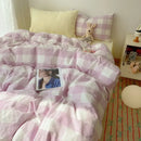 GobekUsa Cozy Cotton Grid Bedding Sets for Student Dorms - Queen/King Bedclothes