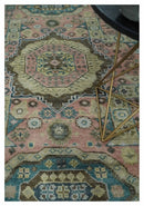 Pink, Beige and Olive Hand knotted Medallion Mamluk Design 8x10 wool Area Rug by The Rug Decor