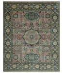 Pink, Beige and Olive Hand knotted Medallion Mamluk Design 8x10 wool Area Rug by The Rug Decor