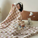 GobekUsa Cartoon Patch Woolen Blanket with Fur Balls for Single Bed