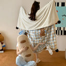 GobekUsa Cartoon Patch Woolen Blanket with Fur Balls for Single Bed