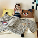 GobekUsa Cartoon Patch Woolen Blanket with Fur Balls for Single Bed