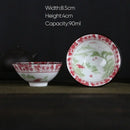 Pink & black floral white porcelain hand-painted bowls dining room set by Decorbites