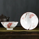 Pink & black floral white porcelain hand-painted bowls dining room set by Decorbites